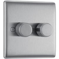 BG Nexus Metal Brushed Steel 200W Intelligent LED Dimmer Switch 2 Gang 2 Way in Silver Plastic