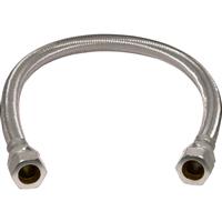 Unbranded Flexible Tap Connector 15mm x 3/8" 10mm Bore. 300mm in Chrome Rubber/Steel