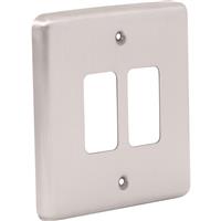 Wessex Electrical Wessex Brushed Stainless Steel Grid Front Plate 2 Gang in Silver