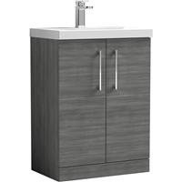 Nuie Arno Double Door Floor Standing Vanity Unit 600mm With Slim Edge Basin in Anthracite MFC