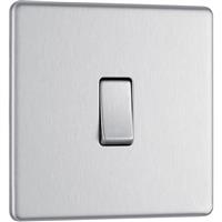 BG Screwless Flat Plate Brushed Stainless Steel Light Switch 1 Gang 2 Way 20A-16AX in Silver