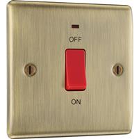 BG Nexus Metal 45A Square DP Switch 1 Gang + Neon in Antique Brass