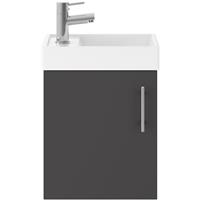 Nuie Vault Single Door Compact Wall Hung Vanity Unit with Ceramic Basin 400mm Gloss Mist in Grey MFC