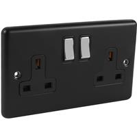 Wessex Electrical Wessex Matt Chrome 13A DP Socket 2 Gang in Black