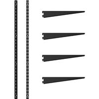 Rothley Matt Twin Slot Shelving Kit 1220mm Uprights (x2) & 320mm Brackets (x4) in Black Steel