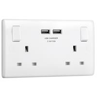 BG 13A Low Profile SP USB Switched Socket 2 Gang 3.1A in White Plastic