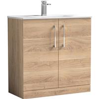 Nuie Arno Double Door Floor Standing Vanity Unit Bleached 800mm With Minimalist Basin in Oak MFC