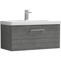 Nuie Arno Single Drawer Wall Hung Vanity Unit 800mm With Slim Edge Basin in Anthracite MFC