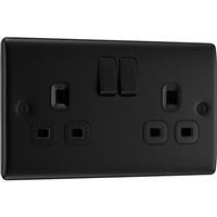 BG Nexus Metal Matt 13A Switched Socket 2 Gang in Black Plastic