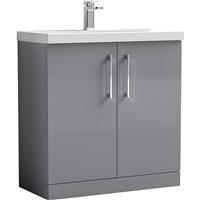 Nuie Arno Double Door Floor Standing Vanity Unit Satin 800mm With Standard Basin in Grey MFC