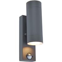 Lutec Gale Up & Down Wall Light IP44 2 x GU10 PIR in Black Graphite Stainless Steel