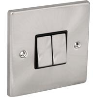 Click Deco Satin Switch 10A 2 Gang 2 Way in Chrome Stainless Steel