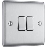 BG Nexus Metal Brushed Steel Switch 20A 16AX 2 Gang 2 Way in Silver Plastic