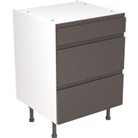 Kitchen Kit Flatpack J-Pull Kitchen Cabinet Base 3 Drawer Unit Super Gloss 600mm in Graphite MFC