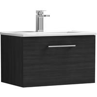 Nuie Arno Single Drawer Wall Hung Vanity Unit Charcoal 600mm With Minimalist Basin in Black MFC