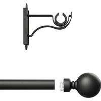 Rothley Curtain Pole Kit with Solid Orb Finials Matt 25mm x 1829mm in Black Steel
