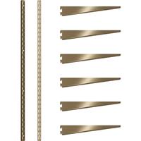 Rothley Antique Twin Slot Shelving Kit 1980mm Uprights (x2) & 320mm Brackets (x6) in Brass Steel