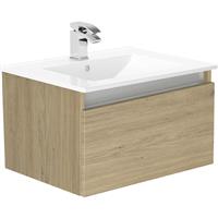 Newland Single Drawer Wall Hung Vanity Unit With Basin Natural 600mm in Oak MFC