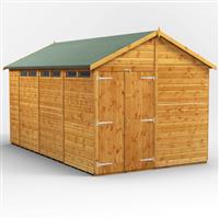 Power Apex Security Shed 14' x 8' - Double Doors in Natural Timber