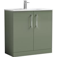 Nuie Arno Double Door Floor Standing Vanity Unit Satin 800mm With Minimalist Basin in Green MFC