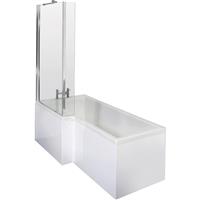 Nuie L Shaped Shower Bath with Panel and Leg Set 1500mm Left Hand in White Acrylic