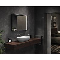 Sensio Element LED Bathroom Mirror With Wireless Charging Shelf TrioTone 800 x 600mm in Black Mirrored Glass
