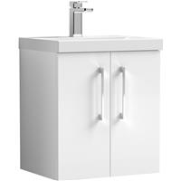 Nuie Arno Double Door Wall Hung Vanity Unit Gloss 500mm With Standard Basin in White MFC