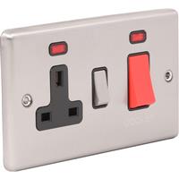 Wessex Electrical Wessex Brushed Stainless Steel 45A DP Switch Switched Socket + Neon in Silver