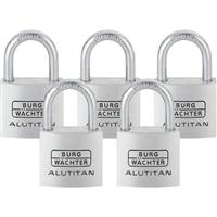 Burg-Wachter ALUTITAN Keyed Alike Padlock Set 50mm (5 Pack) in Silver Aluminium