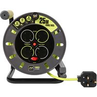 Masterplug Pro XT 4 Socket 13A Open Cable Reel 25m 240V in Yellow