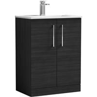 Nuie Arno Double Door Floor Standing Vanity Unit Charcoal 600mm With Minimalist Basin in Black MFC