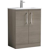 Nuie Arno Double Door Floor Standing Vanity Unit Solace 600mm With Minimalist Basin in Oak MFC