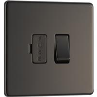 BG Screwless Flat Plate 13A Spur Unit Switched Fused in Black Nickel