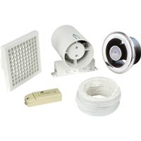 Airvent 100mm Inline Shower Extractor Fan & Light Kit with Timer LED in White PVC