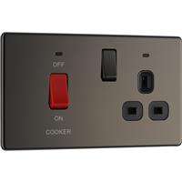 BG Screwless Flat Plate 45A DP Switch Switch & 13A Switch Socket & Neons in Black Nickel