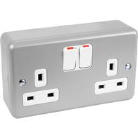 MK Metal Clad DP Switched Socket 2 Gang in Silver