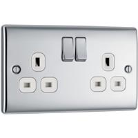 BG Nexus Metal Polished 13A Switched Socket 2 Gang in Chrome Plastic
