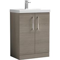 Nuie Arno Double Door Floor Standing Vanity Unit Solace 600mm With Slim Edge Basin in Oak MFC