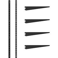 Rothley Matt Twin Slot Shelving Kit 1600mm Uprights (x2) & 320mm Brackets (x4) in Black Steel