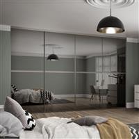 Spacepro Minimalist 4 Door Sliding Wardrobe Kit Silver Framed Glass Doors 3008 x 2260mm in Grey Aluminium/Glass