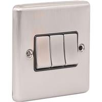 Wessex Electrical Wessex Brushed Stainless Steel Switch 3 Gang 2 Way in Silver