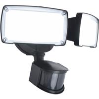 Lutec Chimera Twin Head Floodlight IP54 Photocell & PIR 21W 2350lm 5000K in Black Polycarbonate