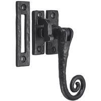 Old Hill Ironworks Curly Tail Reversible Casement Fastener 58mm x 24mm in Black Cast Iron