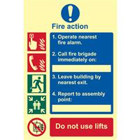 Centurion Photoluminescent Fire Action Procedure Sign Text and Images