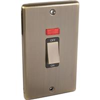 Wessex Electrical Wessex Antique Brass 45A DP Cooker Switch Switch & Neon 2 Gang in Gold Electroplated Steel