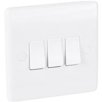 BG Low Profile Switch 3 Gang 2 Way (20A-16AX) in White Plastic