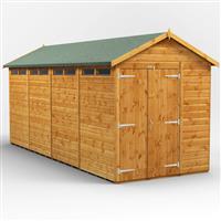 Powersheds Power Apex Security Shed 16' x 6' - Double Doors in Natural Timber