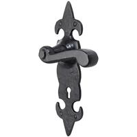 Old Hill Ironworks Fulbrook Suite Door Handles 210mm x 57mm Lock (Pair) in Black Cast Iron