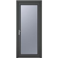 Crystal uPVC Single Door Full Glass Right Hand Open In 890mm x 2090mm Obscure Triple Glazed /White in Grey