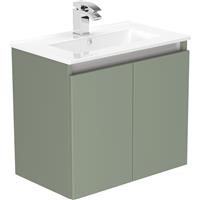 Newland Double Door Slimline Wall Hung Vanity Unit With Basin Sage 600mm in Green MFC